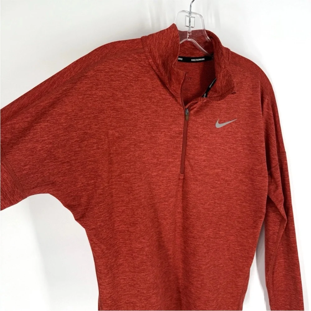 Nike Running Shirt Womens Size Small Copper Dri-Fit Stretch 1/4 Zip Thumbholes